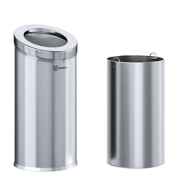 Hls Commercial 15 gal Round Trash Can, Silver, Stainless Steel - HLSC04G15A