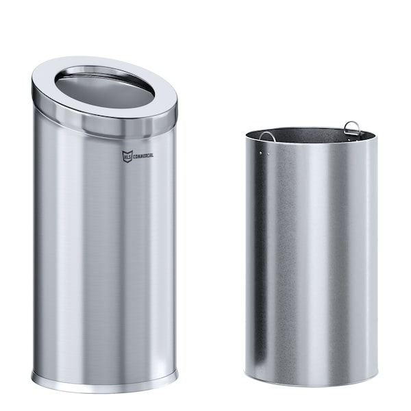 Hls Commercial 15 gal Round Trash Can, Silver, Stainless Steel - HLSC04G15A