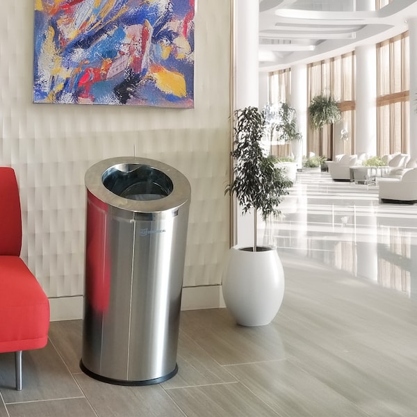Hls Commercial 15 gal Round Trash Can, Silver, Stainless Steel - HLSC04G15A