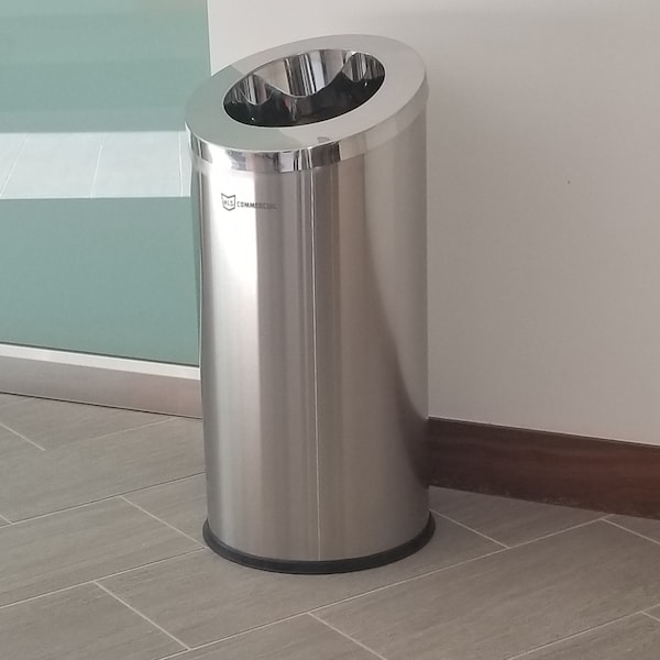 Hls Commercial 15 gal Round Trash Can, Silver, Stainless Steel - HLSC04G15A