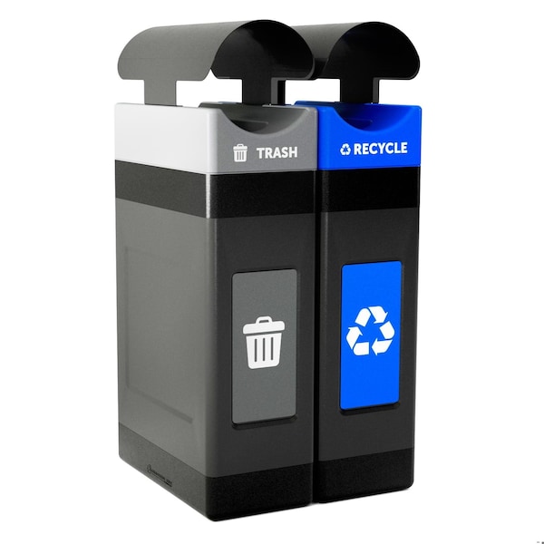 Commercial Zone Products 2 x 30 gal units Shallow Waste Container, Black w/ two lid colors, Canopy, Polyethylene - 787206MSA