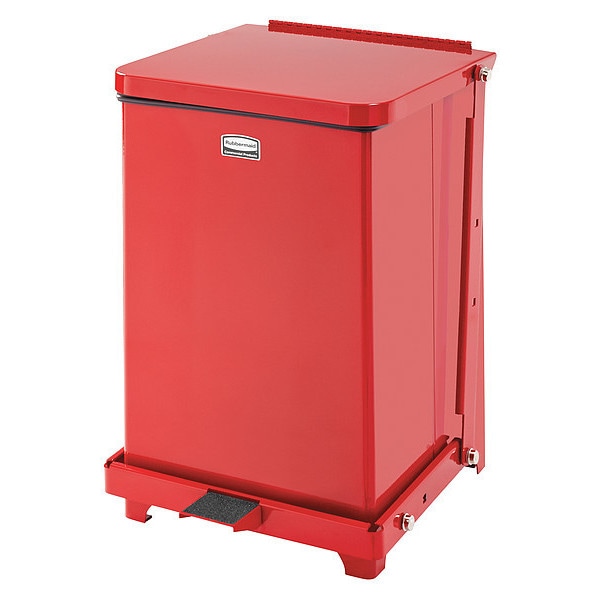 Rubbermaid Commercial 7 gal Square Step Can, Red, 14 1/4 in Dia, Step-On, Steel, Rigid Plastic - FGST7EPLRD