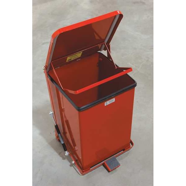 Rubbermaid Commercial 7 gal Square Step Can, Red, 14 1/4 in Dia, Step-On, Steel, Rigid Plastic - FGST7EPLRD