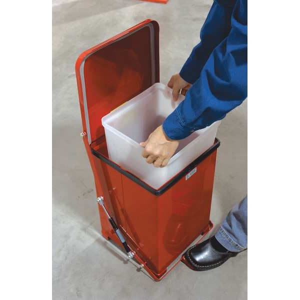 Rubbermaid Commercial 7 gal Square Step Can, Red, 14 1/4 in Dia, Step-On, Steel, Rigid Plastic - FGST7EPLRD