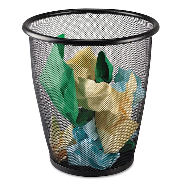 Safco 5 gal Round Trash Can, Black, Open Top, Steel - 9717BL
