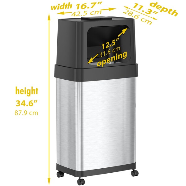 Hls Commercial 18 gal Rectangular Trash Can, Silver, Stainless Steel - HLS18DPO