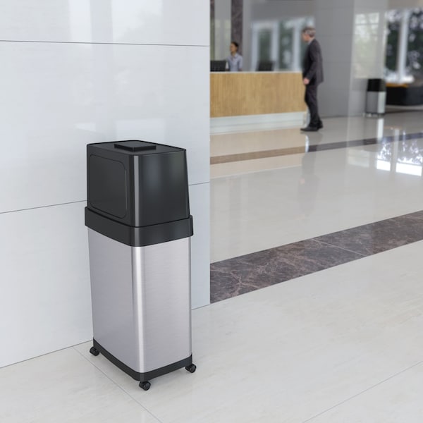 Hls Commercial 18 gal Rectangular Trash Can, Silver, Stainless Steel - HLS18DPO