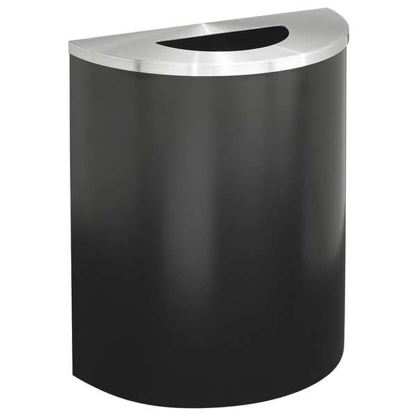 Glaro 29 gal Half-Round Trash Can, Satin Black/Satin Aluminum, 24 in Dia, Open Top, Steel - 2491-BK-SA