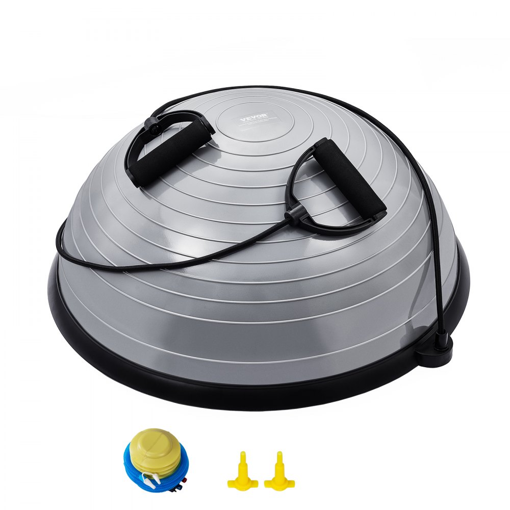 VEVOR Half Exercise Ball Trainer, 23 inch Balance Ball Trainer, 660lbs Capacity Stability Ball, Yoga Ball with Resistance Bands & Foot Pump, Strength Fitness Ball for Home Gym, Full Body Workout, Gray - PHXLQ58CMBWH2BHX9V0