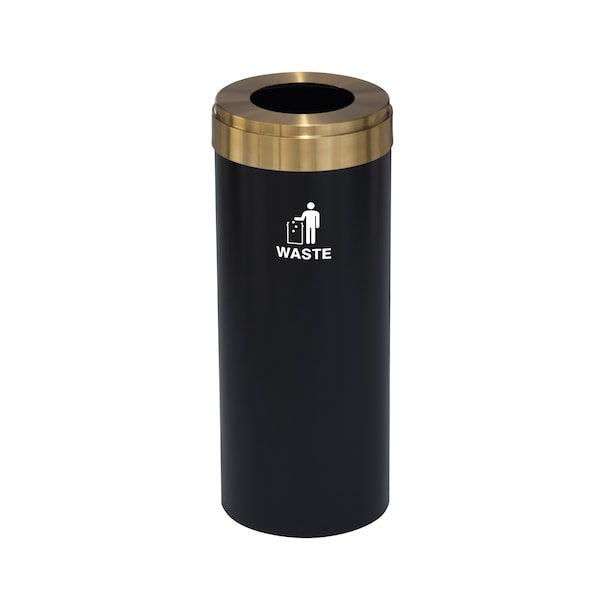 Glaro 12 gal Trash Can, Satin Black/Satin Brass - W-1232BK-BE-W2