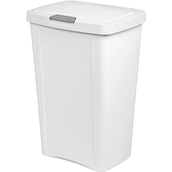 Sterilite TouchTop Waste Basket with Latch, 13 gal Capacity, White, 24-3/4 in H - 10458004