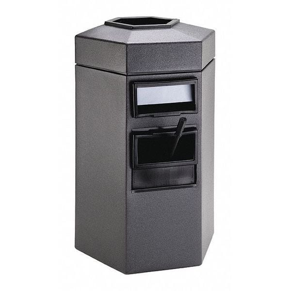 Commercial Zone Products 45 gal Hexagon Trash Can, Black, 25 in Dia, Plastic - 755324