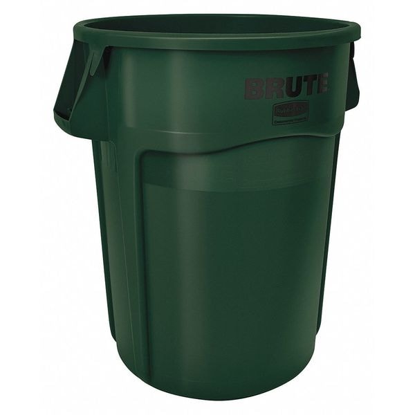 Rubbermaid Commercial 44 gal Round Trash Can, Green, 24 in Dia, Plastic - 1779741