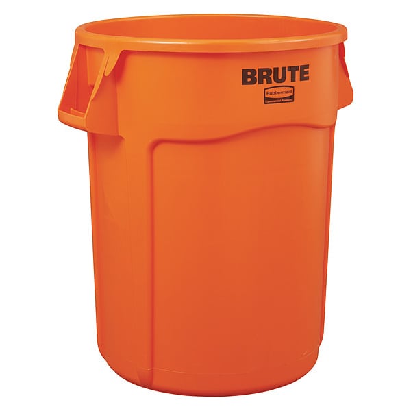 Rubbermaid Commercial 32 gal Round Trash Can, Orange, 22 in Dia, Plastic - 2119308
