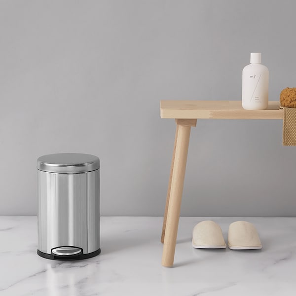 Simplehuman 12 gal Round Bathroom Step Can, Brushed, Stainless Steel - CW1852