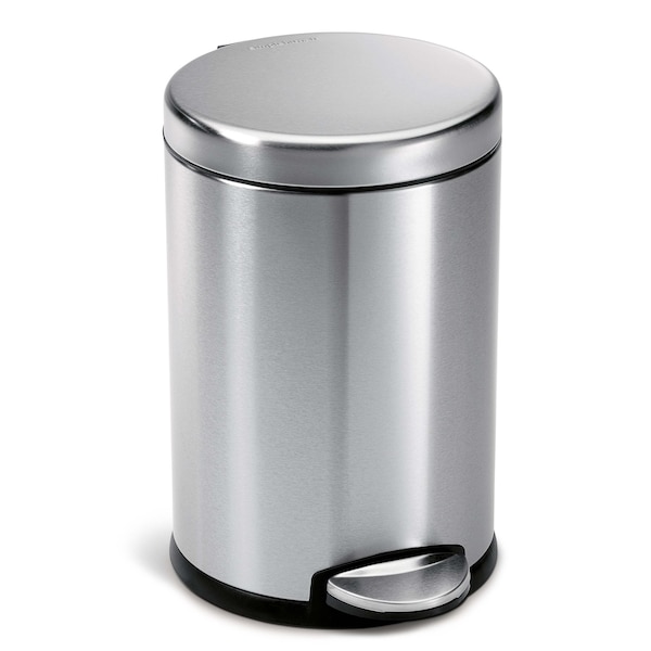 Simplehuman 12 gal Round Bathroom Step Can, Brushed, Stainless Steel - CW1852