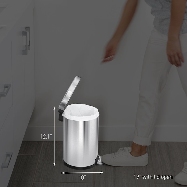 Simplehuman 12 gal Round Bathroom Step Can, Brushed, Stainless Steel - CW1852