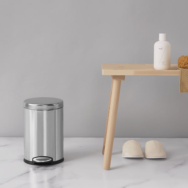Simplehuman 12 gal Round Bathroom Step Can, Brushed, Stainless Steel - CW1852