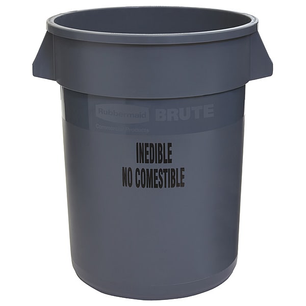 Rubbermaid Commercial 32 gal Round Trash Can, Gray, 22 in Dia, Open Top, Polyethylene - FG263256GRAY