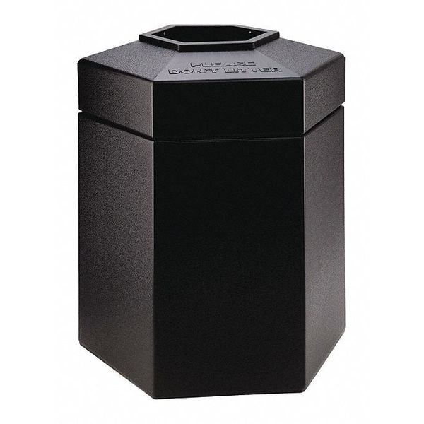 Commercial Zone Products 45 gal Hexagon Trash Can, Black, Open Top, Polyethylene - 737201