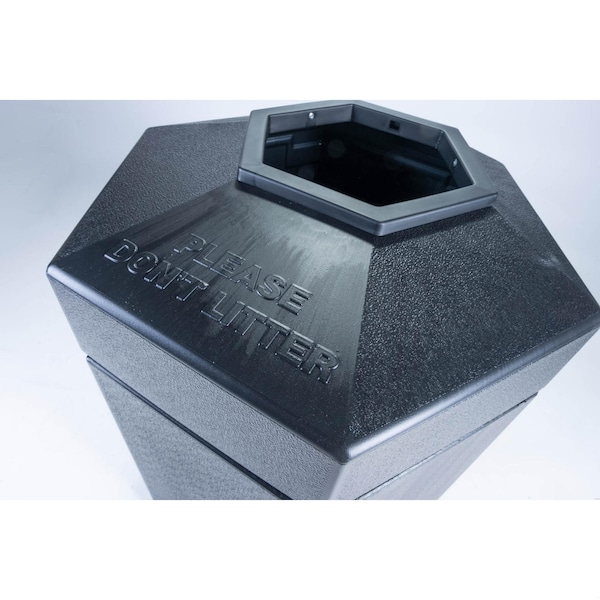 Commercial Zone Products 45 gal Hexagon Trash Can, Black, Open Top, Polyethylene - 737201