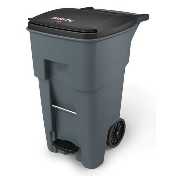 Rubbermaid Commercial 65 gal Rectangular Trash Can, Gray, 25 1/4 in Dia, Step-On, HDPE/MDPE - 1971968