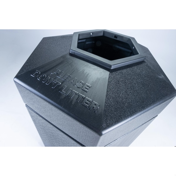 Commercial Zone Products 30 gal Hexagon Trash Can, Black, Open Top, Polyethylene - 737101