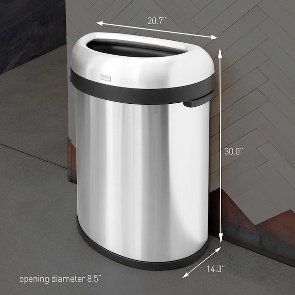 Simplehuman 211 gal Semi-Round Open Can, Brushed, Stainless Steel - CW1473