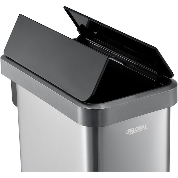 Global Industrial Rectangle Hands Free Trash Can, Silver, Stainless Steel - 641445SS