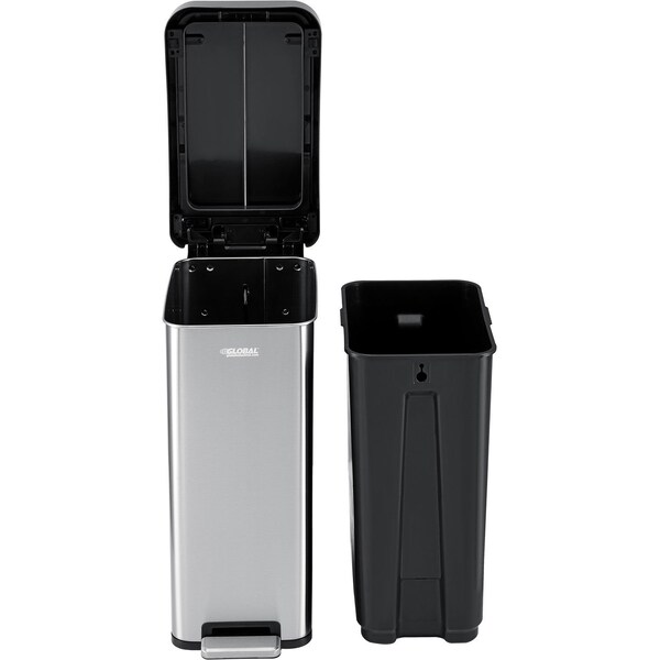 Global Industrial Rectangle Hands Free Trash Can, Silver, Stainless Steel - 641445SS