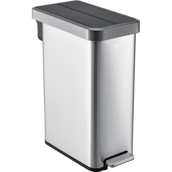 Global Industrial Rectangle Hands Free Trash Can, Silver, Stainless Steel - 641445SS