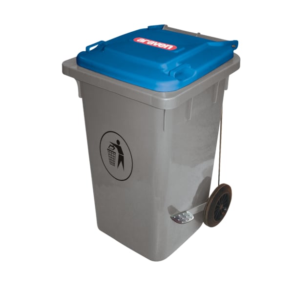 Araven TRASH CAN LARGE W/FOOT PEDAL OPEN LID, 32 GAL, BLUE - 03405