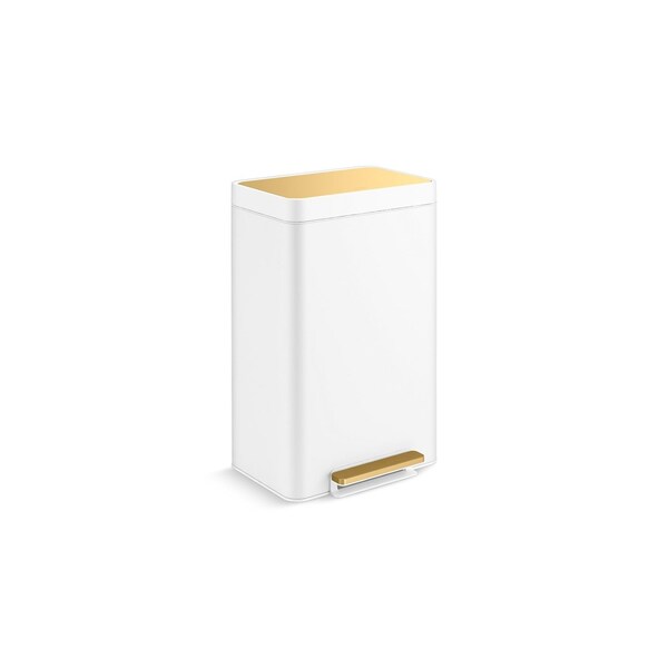 Kohler 13-Gallon Stainless Steel Step Trash Can In White & Moderne Brushed Brass - 20940-WMB