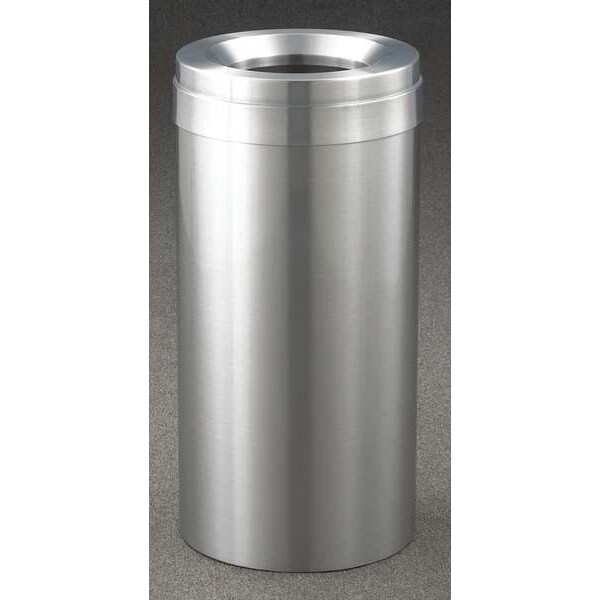 Glaro 23 gal Round Trash Can, Satin Aluminum, 15" Dia, Open Top, Aluminum - F1537-SA-SA