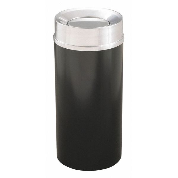 Glaro 33 gal Round Trash Can, Satin Black/Satin Aluminum, Satin Aluminum - TA1533BK-SA