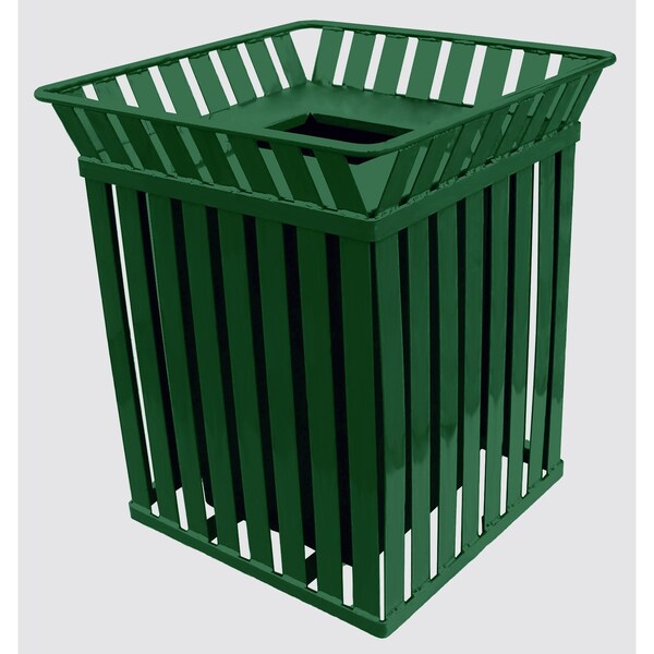 Witt Industries Outdoor, Square Slatted Metal Receptacle, Green - M3601-SQ-FT-GN