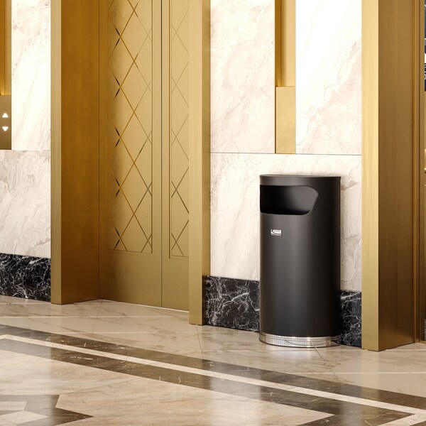 Suncast Commercial METAL HALF ROUND 9 GALLON TRASH CAN - MTCRES901BK