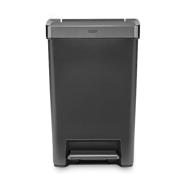 Rubbermaid Commercial Premier Series III Step-On Waste Container, 12.4 gal, Plastic, Black/Stainless Steel - 2120983