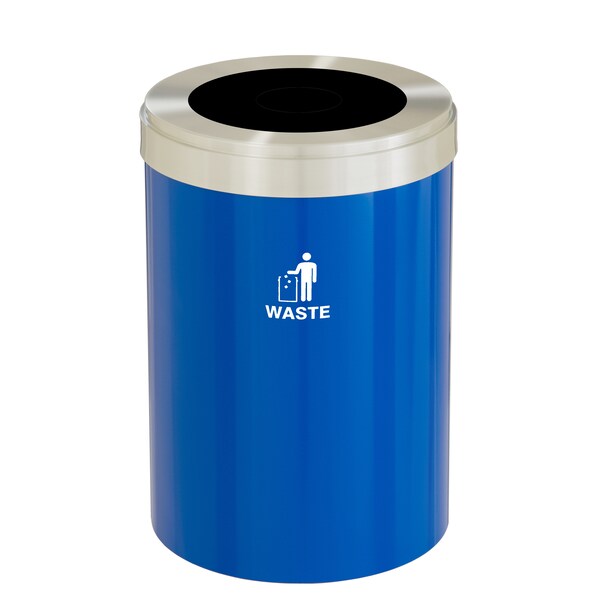 Glaro 41 gal Trash Can, Blue/Satin Aluminum - W-2042BL-SA-W2