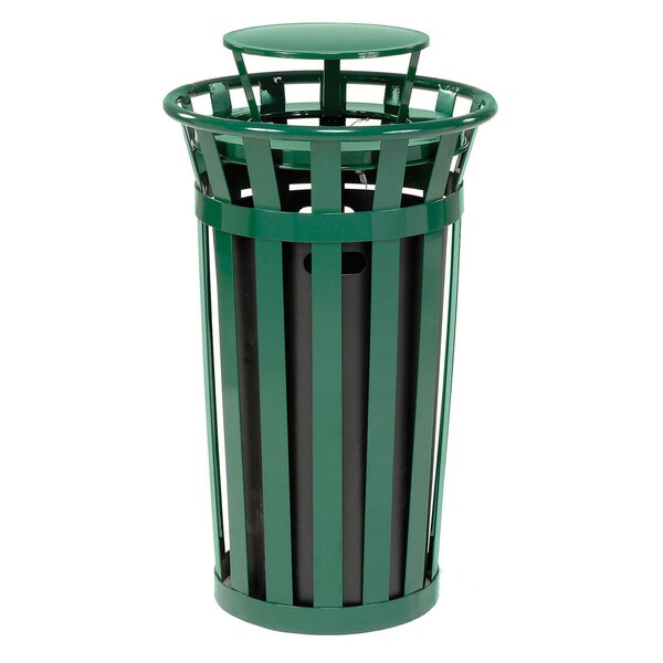 Global Industrial Round Slatted Trash Can, Green, Steel - 260803GN