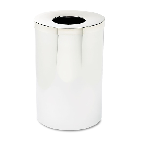 Safco 35 gal Round Trash Can, Chrome, Open Top, Puncture-Resistant Steel - 9695