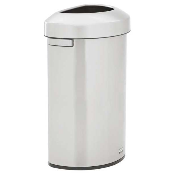 Rubbermaid Commercial 21 gal Half-Round Trash Can, Silver, 13 11/16 in Dia, Metal - 2147582