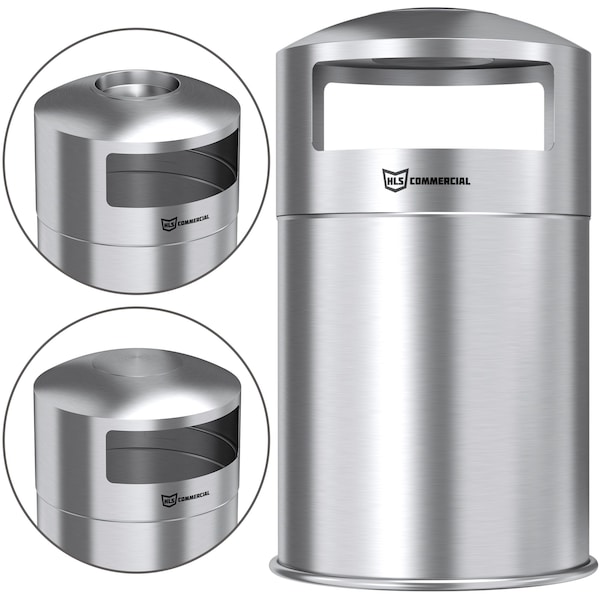 Hls Commercial 50 gal Round 50-Gallon Dual Side-Entry Trash Can, Silver, Stainless Steel - HLS50DSI