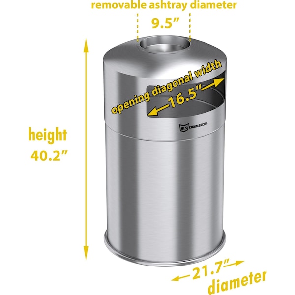 Hls Commercial 50 gal Round 50-Gallon Dual Side-Entry Trash Can, Silver, Stainless Steel - HLS50DSI