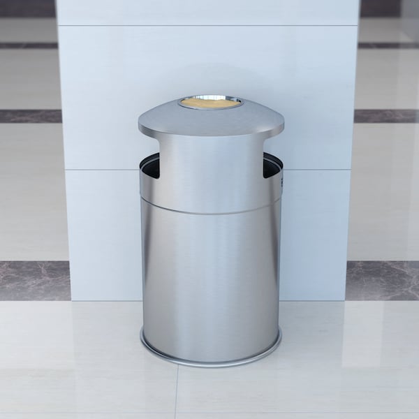 Hls Commercial 50 gal Round 50-Gallon Dual Side-Entry Trash Can, Silver, Stainless Steel - HLS50DSI