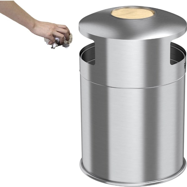 Hls Commercial 50 gal Round 50-Gallon Dual Side-Entry Trash Can, Silver, Stainless Steel - HLS50DSI