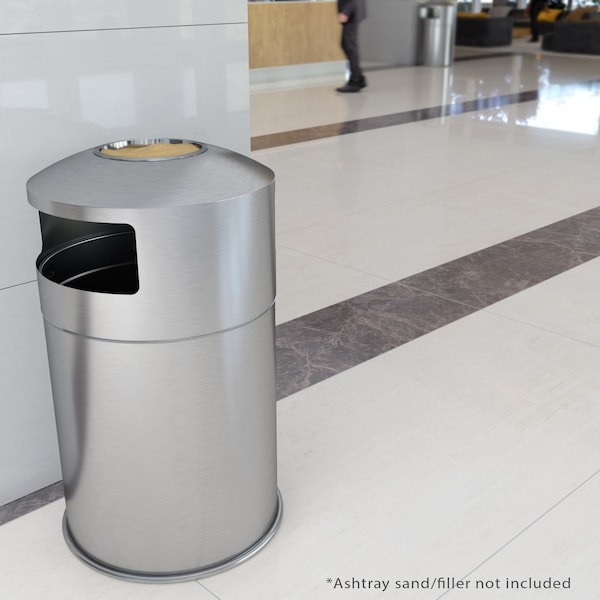 Hls Commercial 50 gal Round 50-Gallon Dual Side-Entry Trash Can, Silver, Stainless Steel - HLS50DSI