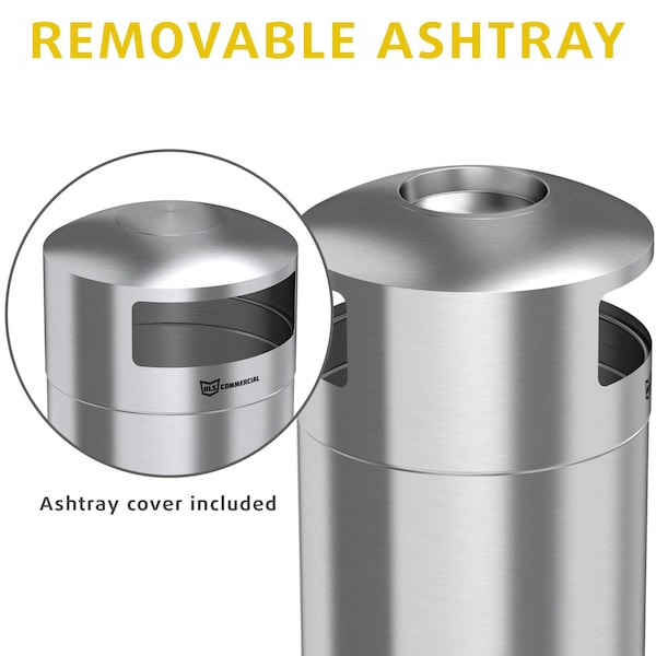 Hls Commercial 50 gal Round 50-Gallon Dual Side-Entry Trash Can, Silver, Stainless Steel - HLS50DSI