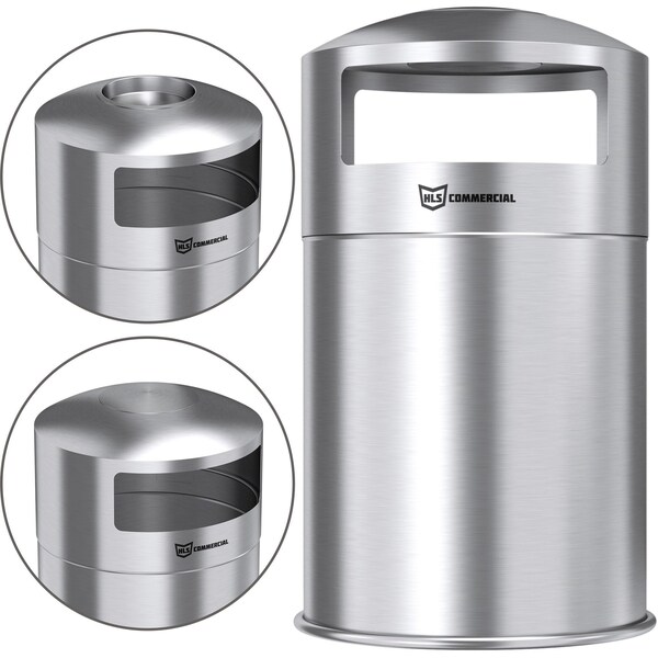 Hls Commercial 50 gal Round 50-Gallon Dual Side-Entry Trash Can, Silver, Stainless Steel - HLS50DSI