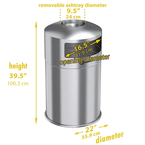 Hls Commercial 50 gal Round 50-Gallon Dual Side-Entry Trash Can, Silver, Stainless Steel - HLS50DSI